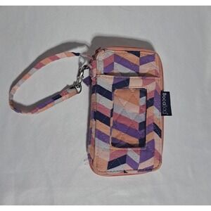 BocaBag Wristlet Zippered Phone Case Wallet Pink Purple Orange Chevron